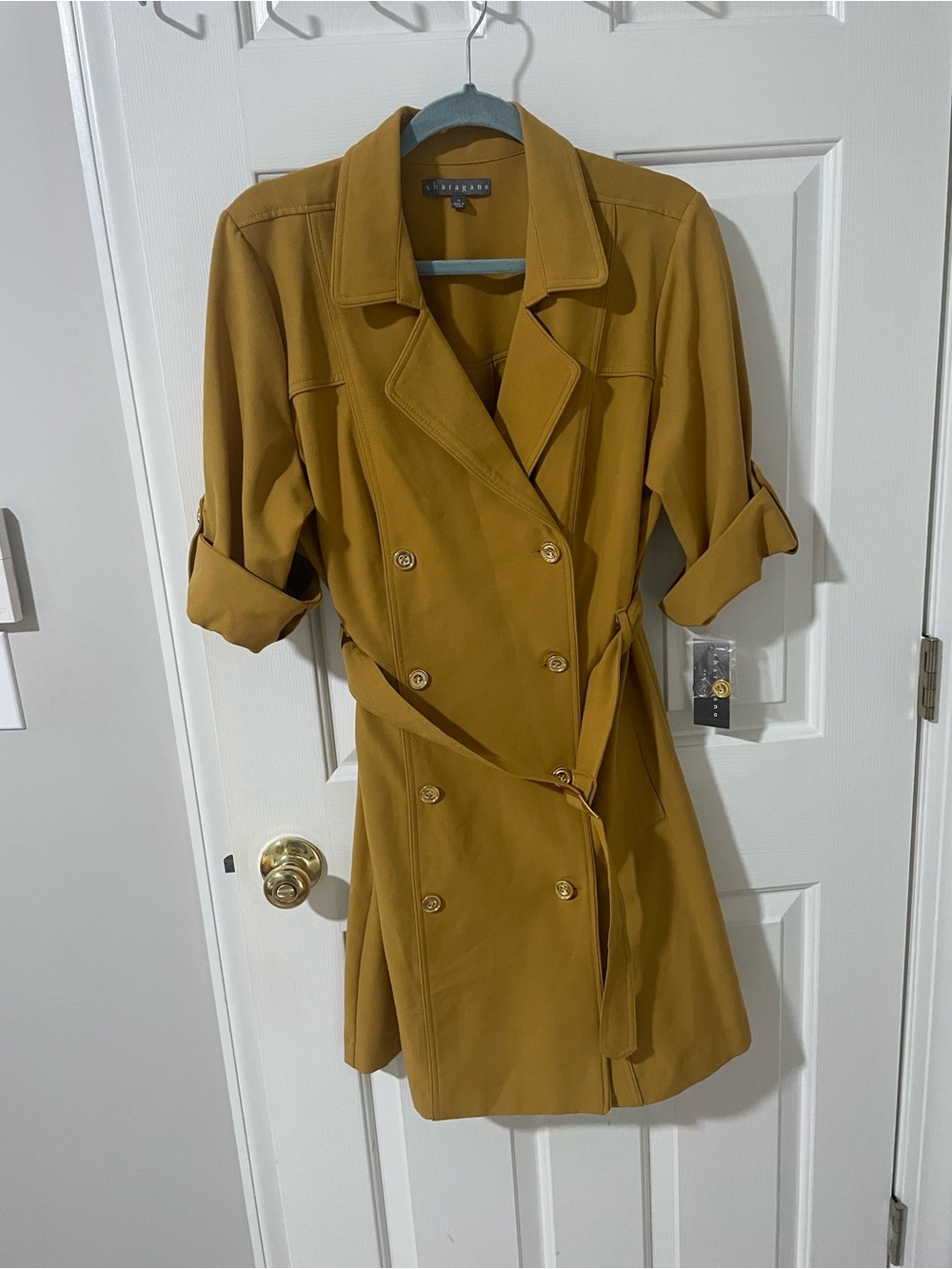Double-Breasted Belted Trench dress sz16 sheragano - Mustard